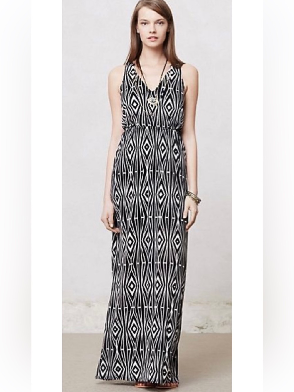 Anthropologie - The Addison Story- Black & White Geometric Maxi Dress Size XS